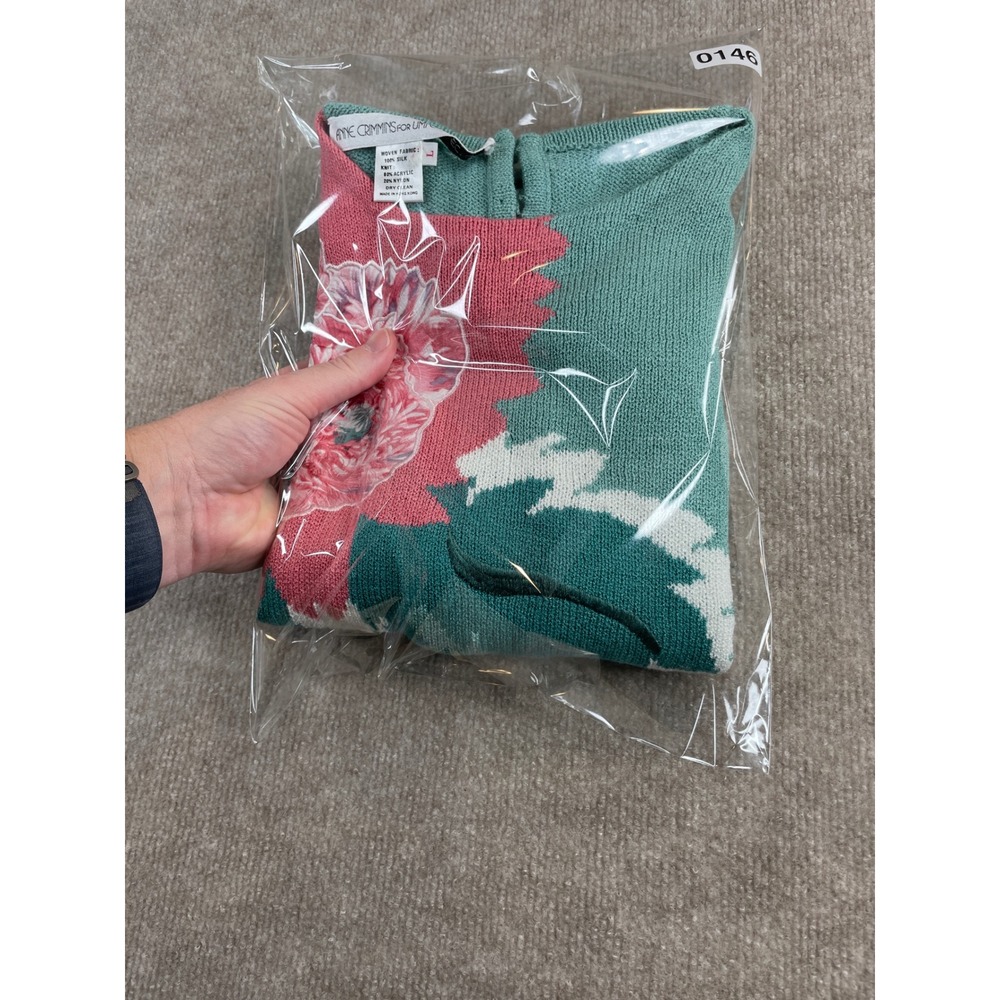 Anne Crimmins Umi Collections Sweater Floral Puff‎ Sleeve Knit Aqua Pink Sz L - Picture 14 of 15